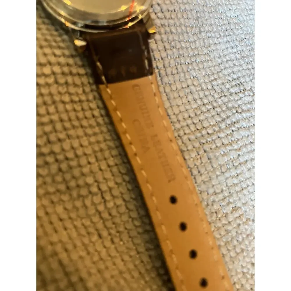Mickey Mouse Watch, Disney, Analog, Silver Tone, Brown Leather Band, New w/o Tag